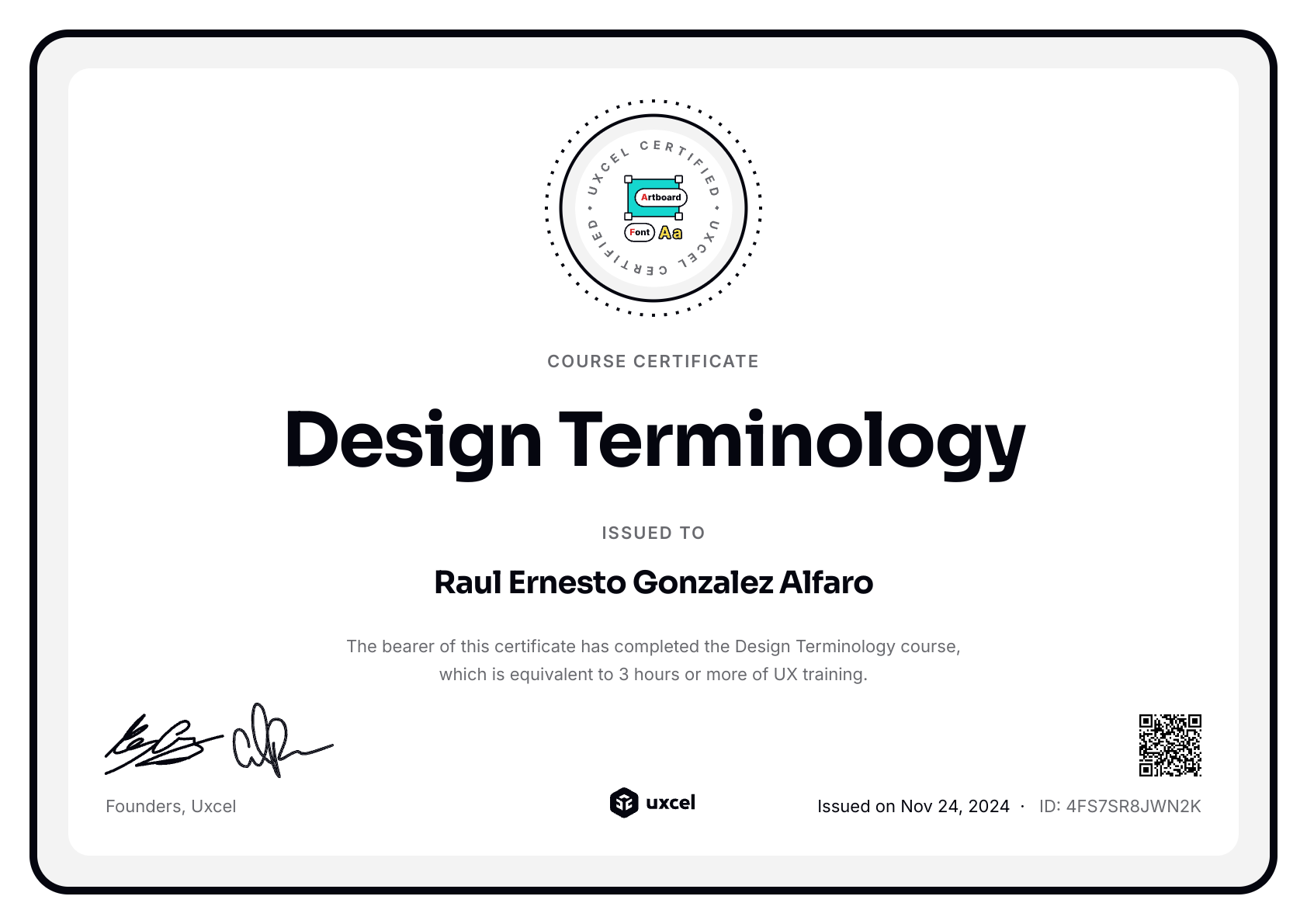 Raul Ernesto Gonzalez Alfaro's certificate